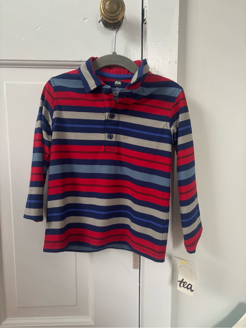 Tea Collection Red, Navy & Gray Striped Long-Sleeve Polo Nwt